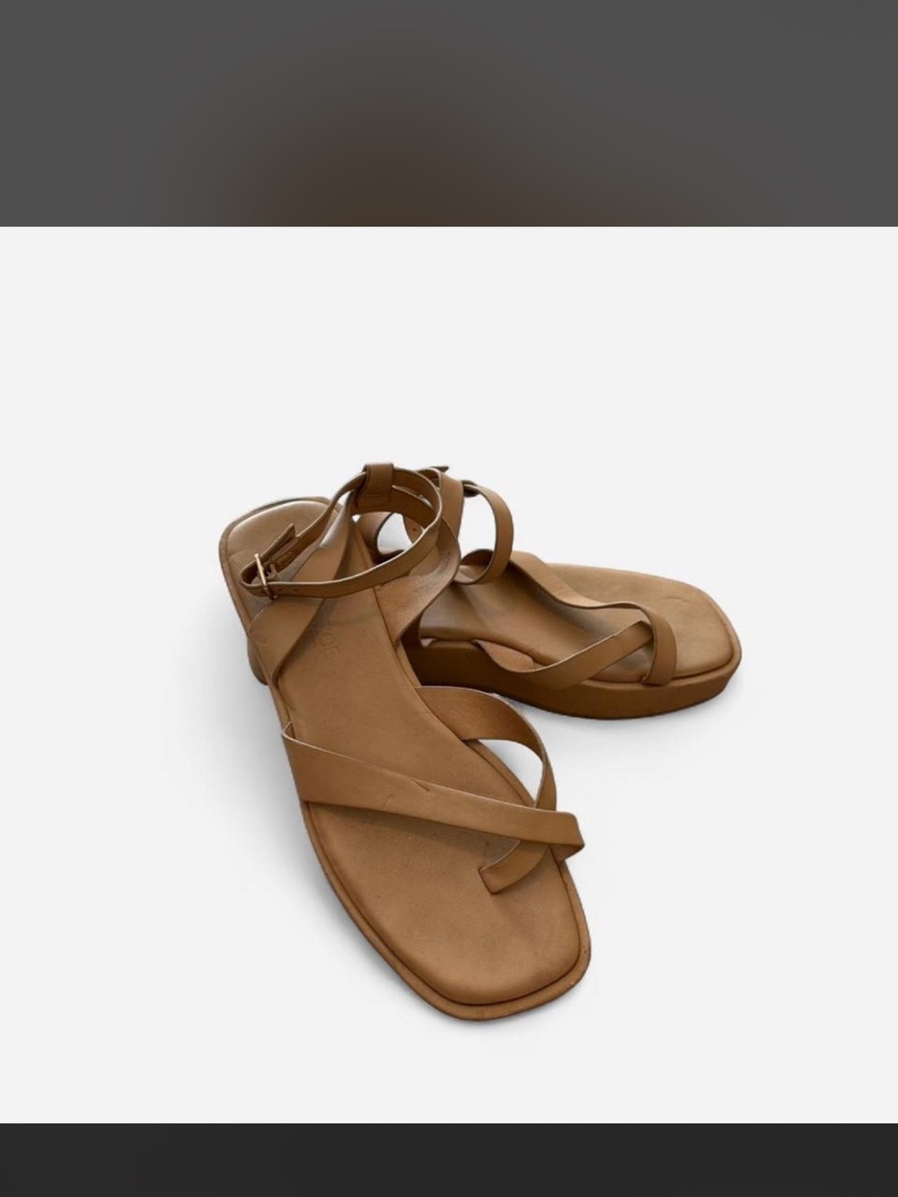 Women's Tan Strappy Ankle-Wrap Sandals